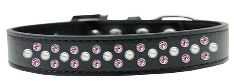 Sprinkles Dog Collar Pearl and Light Pink Crystals Size 16 Black