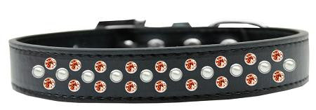 Sprinkles Dog Collar Pearl and Orange Crystals Size 12 Black