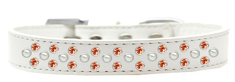 Sprinkles Dog Collar Pearl and Orange Crystals Size 14 White