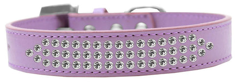 Three Row Clear Crystal Dog Collar Lavender Size 12