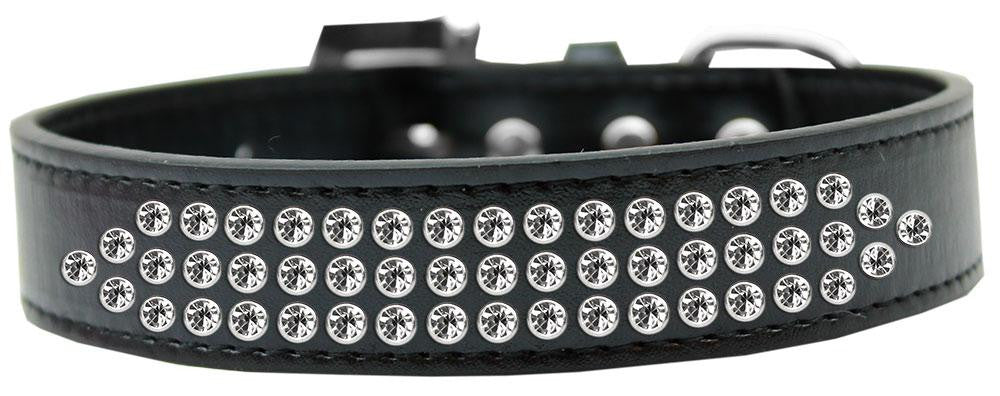 Three Row Clear Crystal Dog Collar Black Size 14