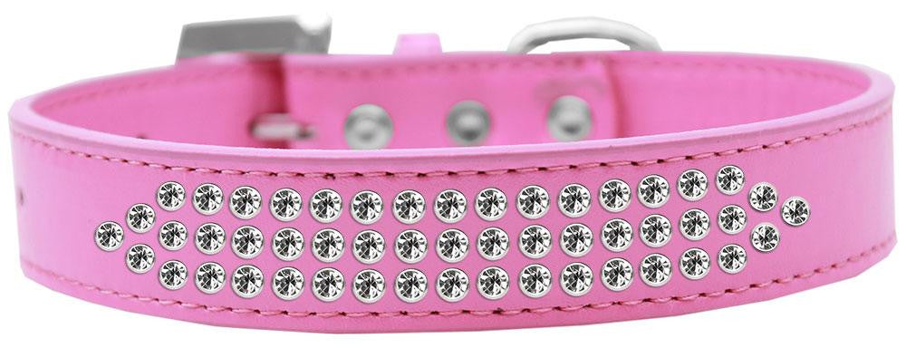 Three Row Clear Crystal Dog Collar Bright Pink Size 14