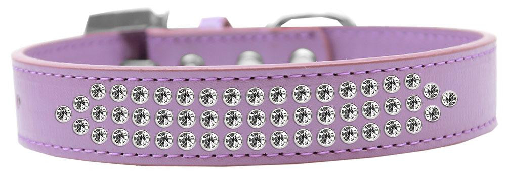 Three Row Clear Crystal Dog Collar Lavender Size 14