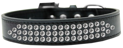 Three Row Clear Crystal Dog Collar Black Size 16