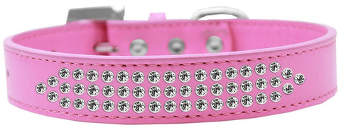 Three Row Clear Crystal Dog Collar Bright Pink Size 20