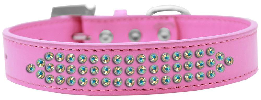 Three Row AB Crystal Dog Collar Bright Pink Size 12