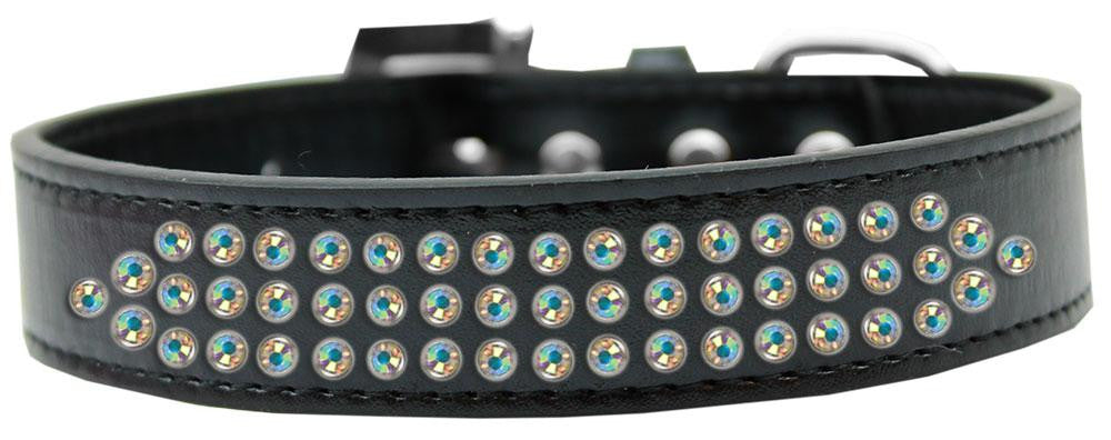 Three Row AB Crystal Dog Collar Black Size 16