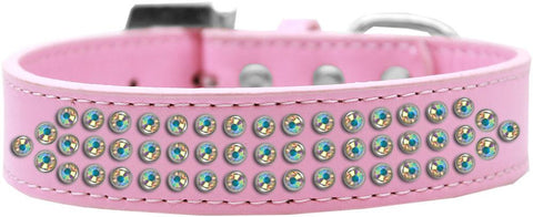 Three Row AB Crystal Dog Collar Light Pink Size 16