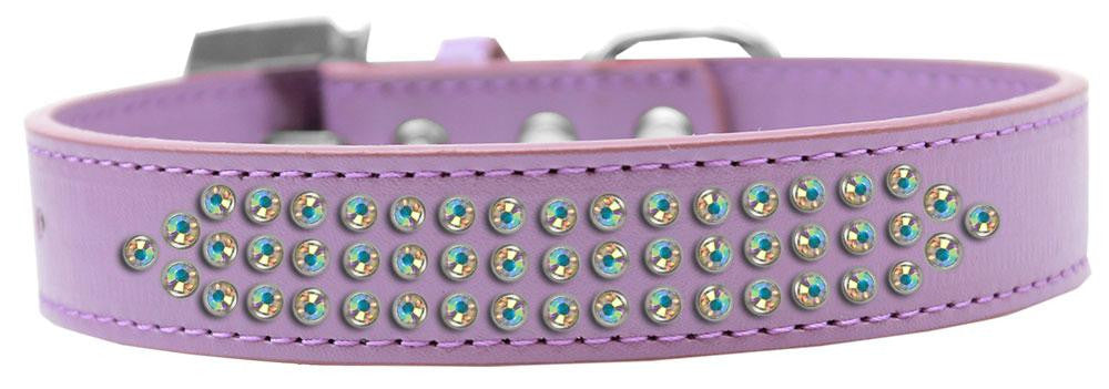 Three Row AB Crystal Dog Collar Lavender Size 16