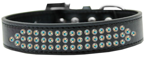 Three Row AB Crystal Dog Collar Black Size 20