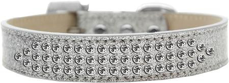 Three Row Clear Crystal Ice Cream Dog Collar Silver Size 12