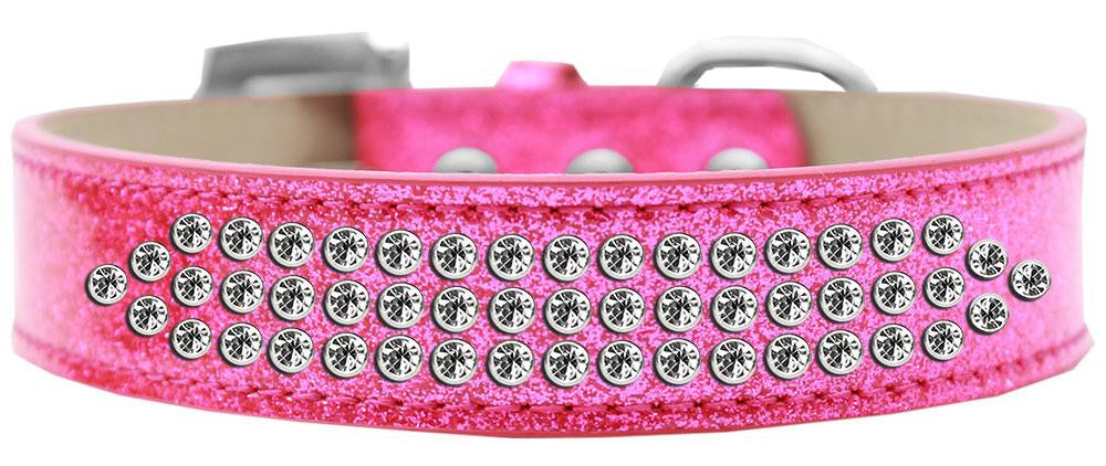 Three Row Clear Crystal Ice Cream Dog Collar Pink Size 14