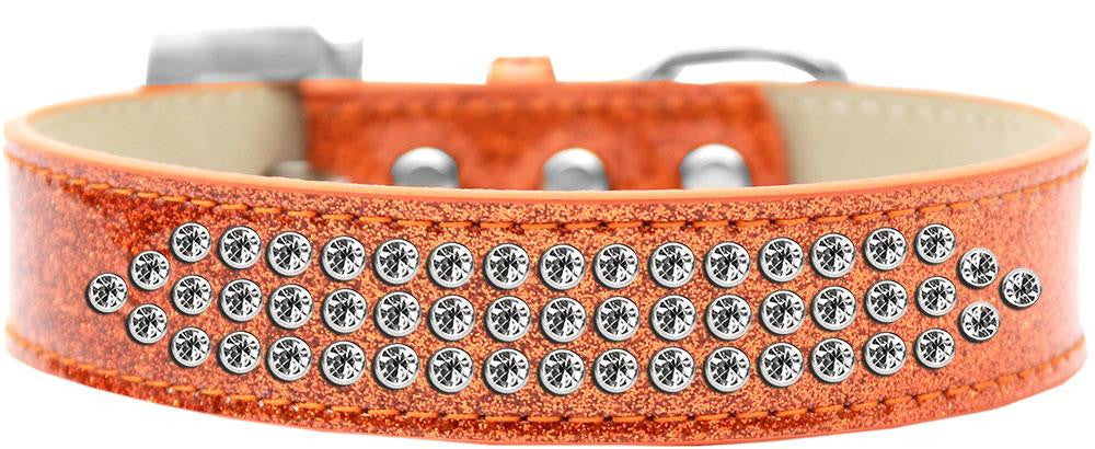 Three Row Clear Crystal Ice Cream Dog Collar Orange Size 16