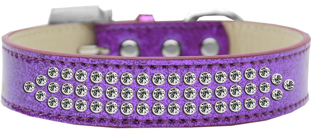 Three Row Clear Crystal Ice Cream Dog Collar Purple Size 18