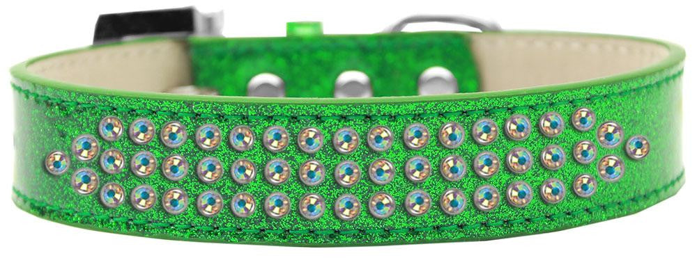 Three Row AB Crystal Ice Cream Dog Collar Emerald Green Size 12