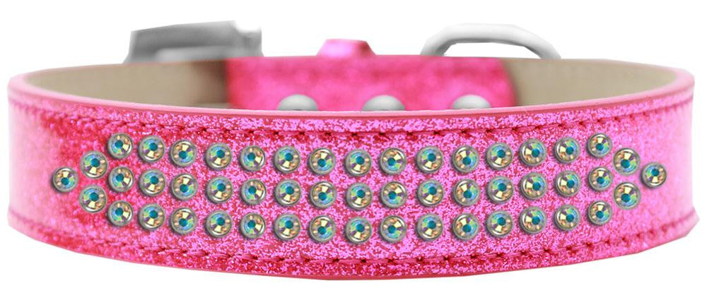 Three Row AB Crystal Ice Cream Dog Collar Pink Size 12