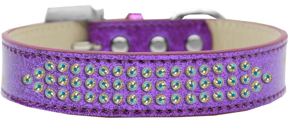 Three Row AB Crystal Ice Cream Dog Collar Purple Size 12