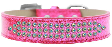 Three Row AB Crystal Ice Cream Dog Collar Pink Size 14