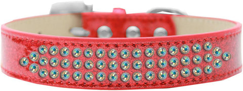 Three Row AB Crystal Ice Cream Dog Collar Red Size 14