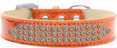 Three Row AB Crystal Ice Cream Dog Collar Orange Size 20