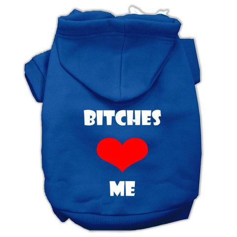 Bitches Love Me Screen Print Pet Hoodies Blue Size Lg (14)