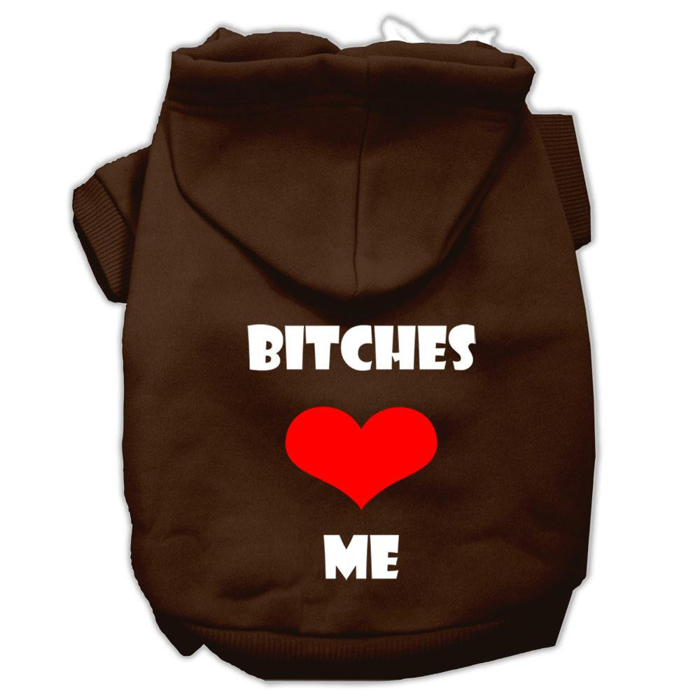 Bitches Love Me Screen Print Pet Hoodies Brown Size Lg (14)