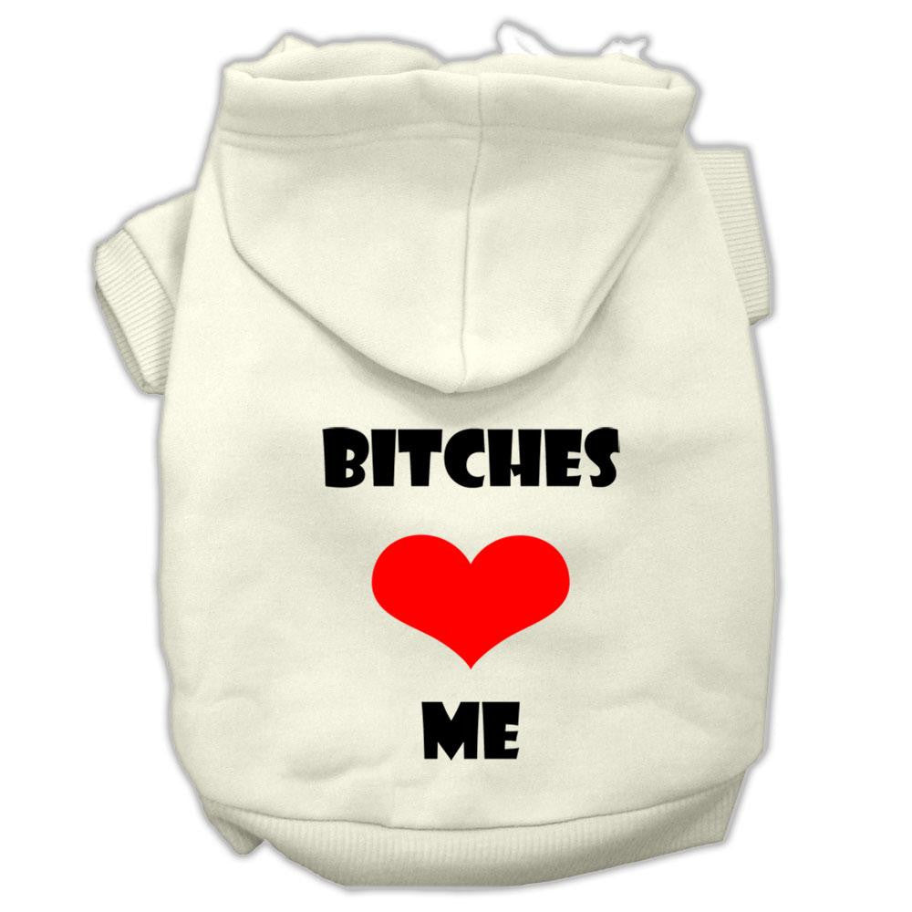 Bitches Love Me Screen Print Pet Hoodies Cream Size Lg (14)