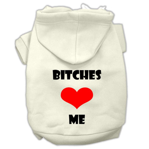 Bitches Love Me Screen Print Pet Hoodies Cream Size Lg (14)