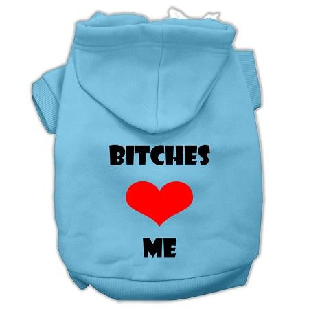 Bitches Love Me Screen Print Pet Hoodies Baby Blue Size Xs (8)