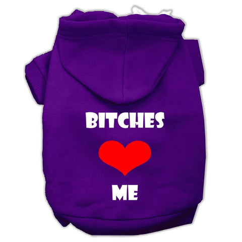 Bitches Love Me Screen Print Pet Hoodies Purple Size XS (8)