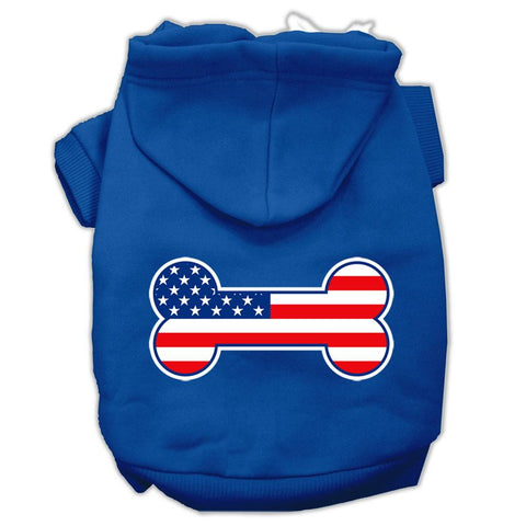 Bone Shaped American Flag Screen Print Pet Hoodies Blue Size Lg (14)