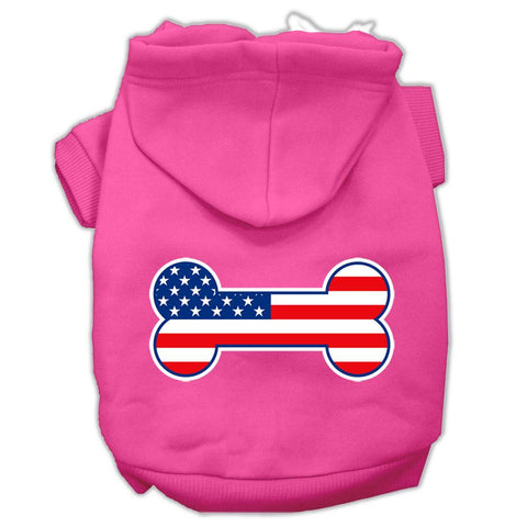 Bone Shaped American Flag Screen Print Pet Hoodies Bright Pink Size L (14)