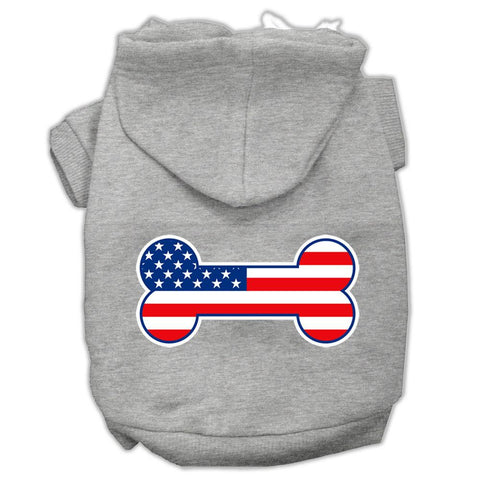 Bone Shaped American Flag Screen Print Pet Hoodies Grey Size L (14)