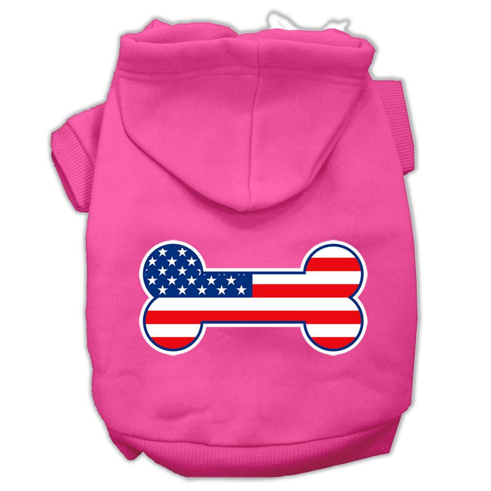 Bone Shaped American Flag Screen Print Pet Hoodies Bright Pink Size XL (16)