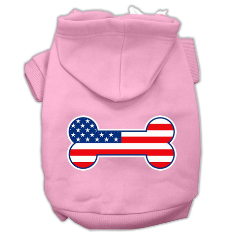 Bone Shaped American Flag Screen Print Pet Hoodies Light Pink Size Xs (8)