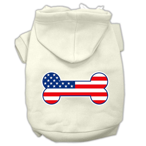 Bone Shaped American Flag Screen Print Pet Hoodies Cream Size XXL (18)