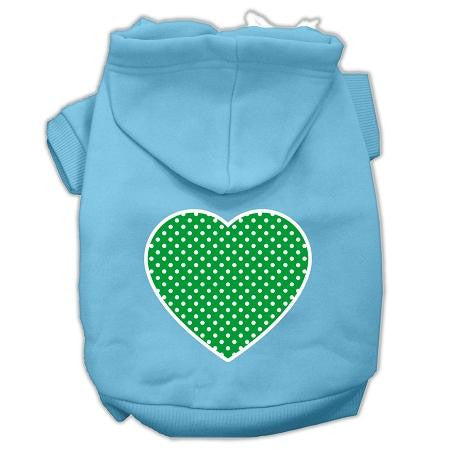 Green Swiss Dot Heart Screen Print Pet Hoodies Baby Blue Size Lg (14)