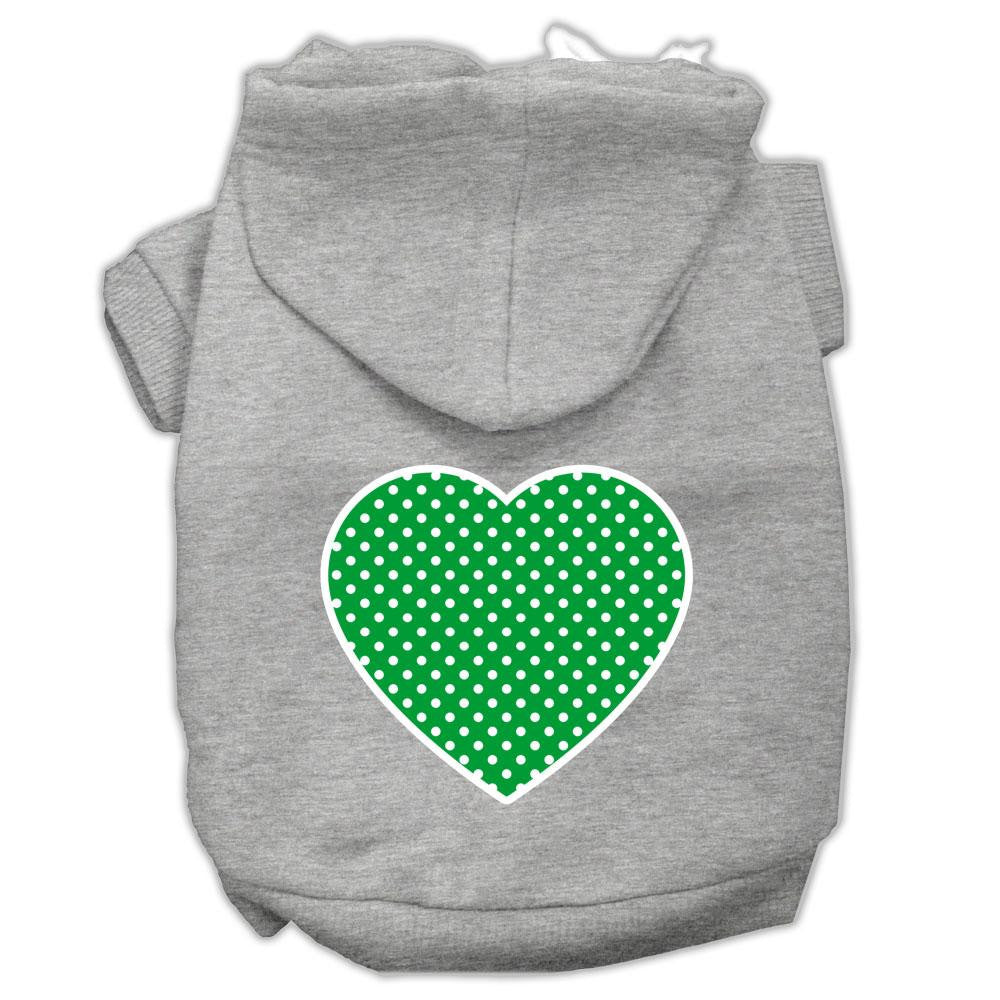 Green Swiss Dot Heart Screen Print Pet Hoodies Grey Size Lg (14)