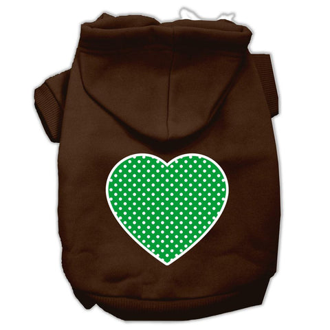 Green Swiss Dot Heart Screen Print Pet Hoodies Brown Size Sm (10)