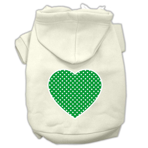 Green Swiss Dot Heart Screen Print Pet Hoodies Cream Size XS (8)