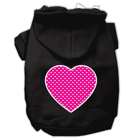 Pink Swiss Dot Heart Screen Print Pet Hoodies Black Size Med (12)