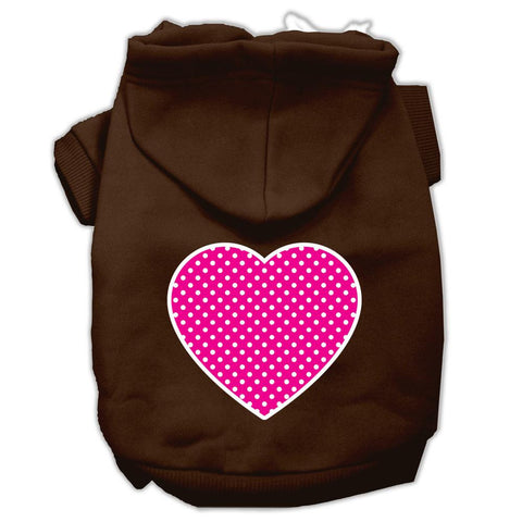 Pink Swiss Dot Heart Screen Print Pet Hoodies Brown Size Med (12)