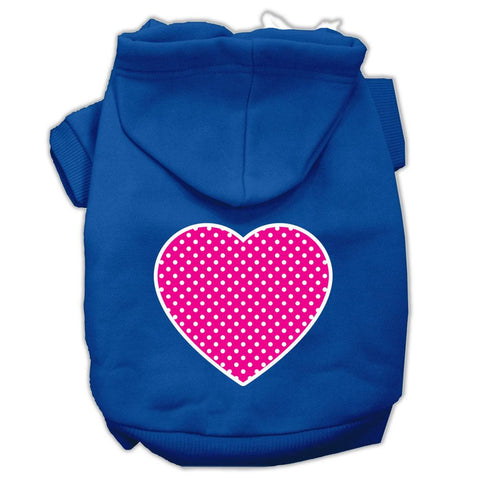 Pink Swiss Dot Heart Screen Print Pet Hoodies Blue Size Sm (10)