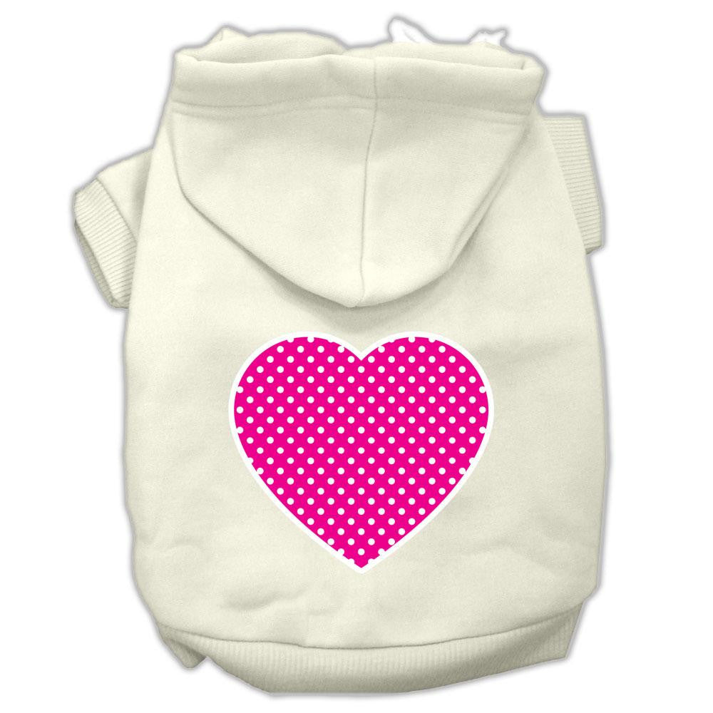 Pink Swiss Dot Heart Screen Print Pet Hoodies Cream Size S (10)