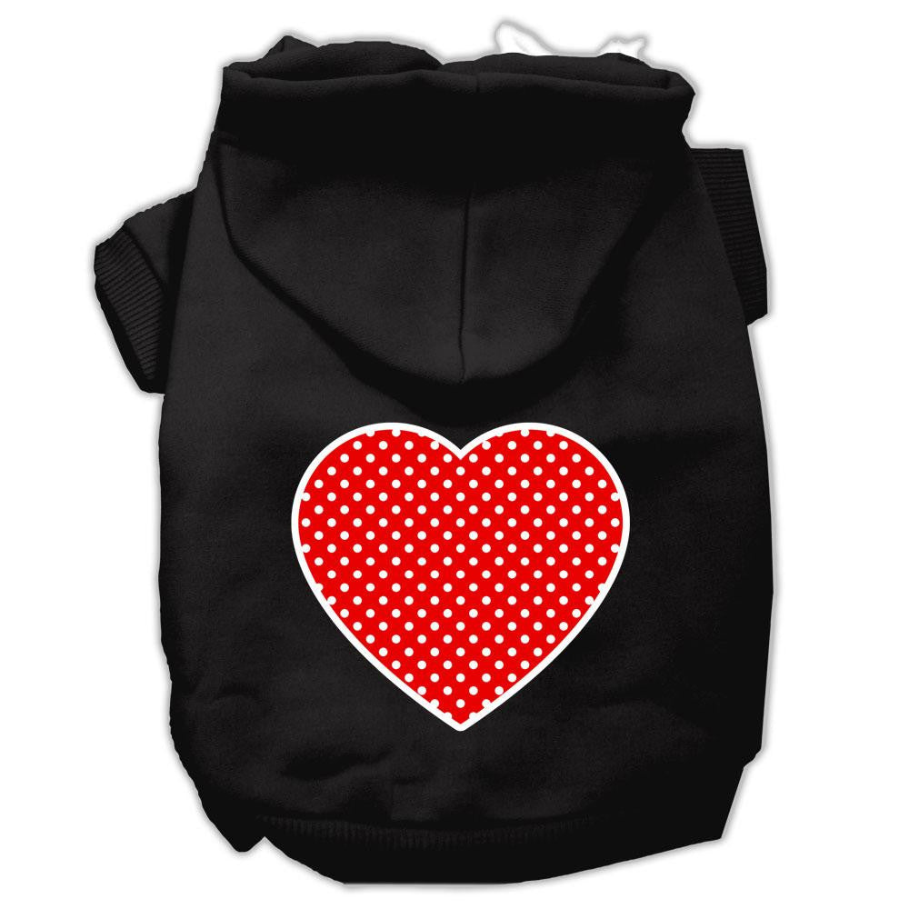 Red Swiss Dot Heart Screen Print Pet Hoodies Black Size XS (8)