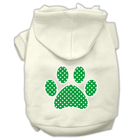 Green Swiss Dot Paw Screen Print Pet Hoodies Cream Size XS (8)