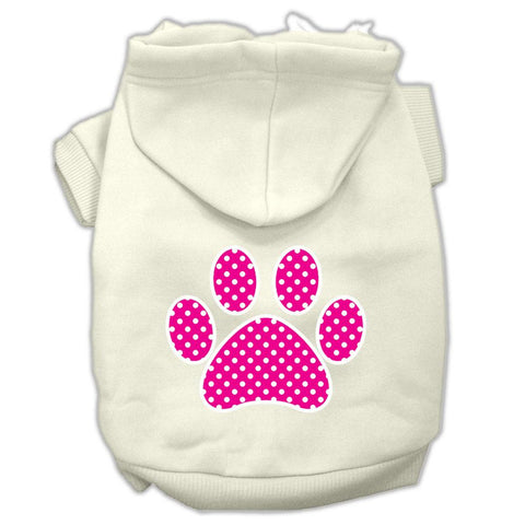 Pink Swiss Dot Paw Screen Print Pet Hoodies Cream Size L (14)