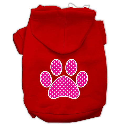 Pink Swiss Dot Paw Screen Print Pet Hoodies Red Size Lg (14)