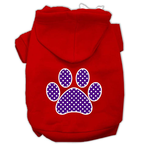 Purple Swiss Dot Paw Screen Print Pet Hoodies Red Size Lg (14)