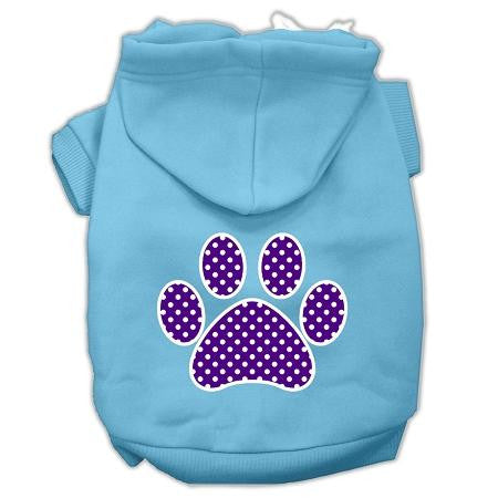 Purple Swiss Dot Paw Screen Print Pet Hoodies Baby Blue Size Xs (8)